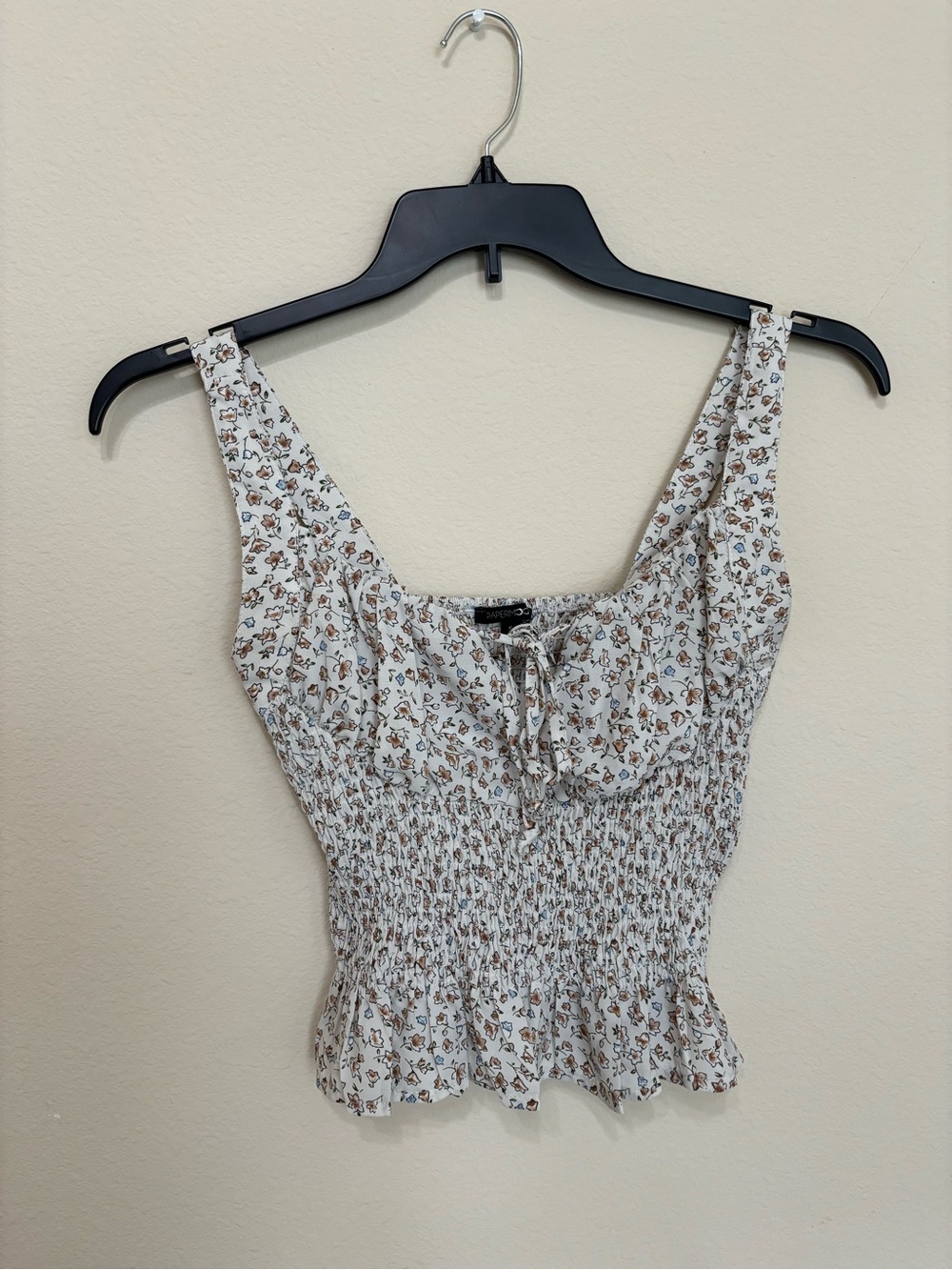 Floral Smocked Tank Top in Cream and Brown